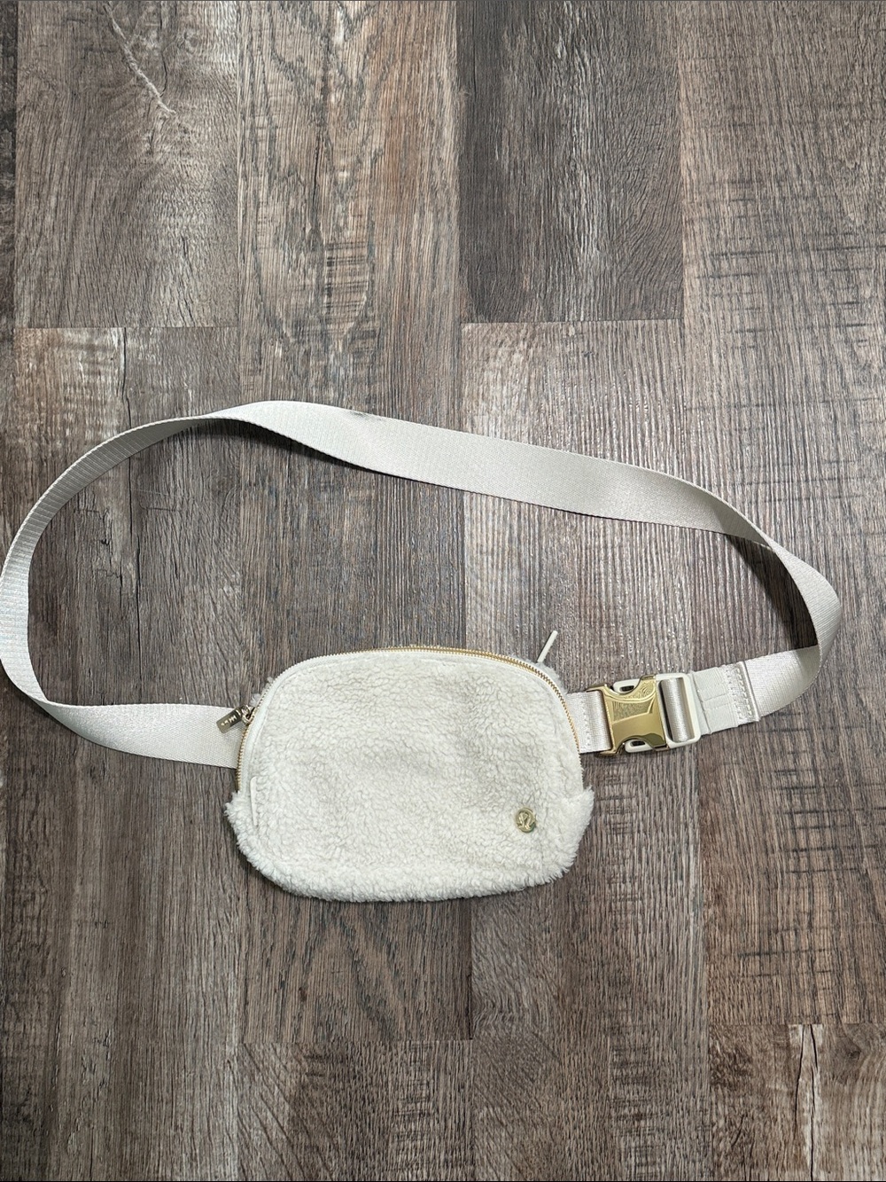 Lululemon Belt Bag Fuzzy Sherpa Cream Color with Gold Hardware